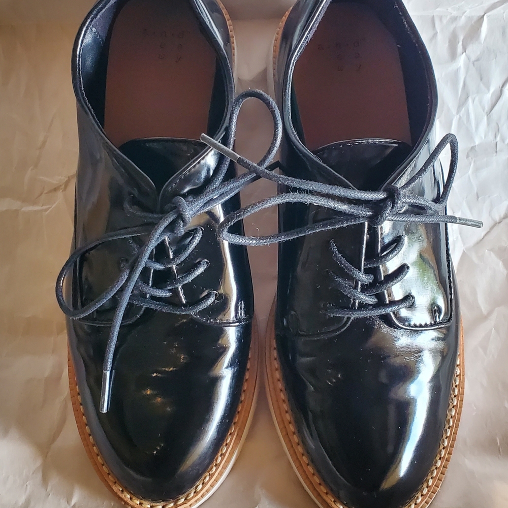 A NEW DAY Oxford Shoes Lace-Up Black Patent Faux Leather Women's Size 8.5